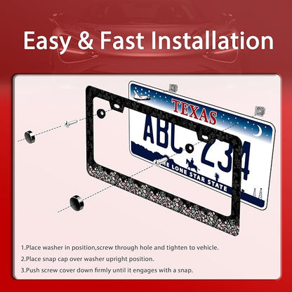 Cute Pink Flowers License Plate Frame Colorful Floral License Plate Frames - Image 3