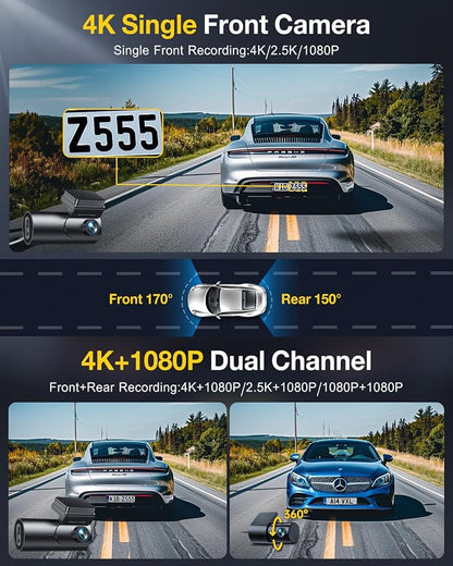 GKU Dash Cam Front and Rear Camera, 5.8GHz WiFi & GPS Dash Camera - Image 3