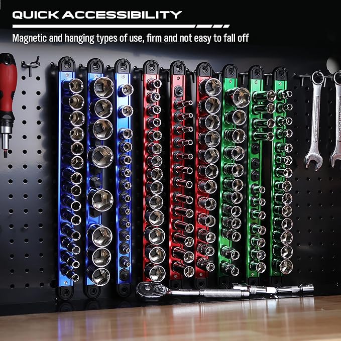 Magnetic Socket Holder Organizer Set: 9-Piece Detachable 1/4, 1/2 Socket Trays - Image 7