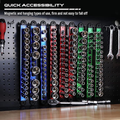 Magnetic Socket Holder Organizer Set: 9-Piece Detachable 1/4, 1/2 Socket Trays - Image 7