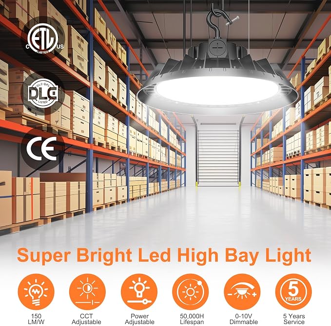 4Pack LED High Bay Lights, 150W UFO High Bay LED Shop Lights, 22500LM - Image 2