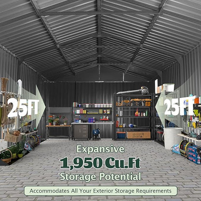 Domi 12'x25' Outdoor Metal Garage Shed, Weatherproof Enclosed Carport - Image 7