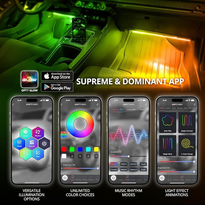 OPT7 Aura DreamColor RGB-IC LED Car Interior Light Strips, Color Chasing Light - Image 2