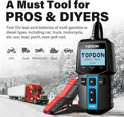 TOPDON BT100 Car Battery Tester 12V Load Tester, 100-2000 CCA Automotive - Image 6