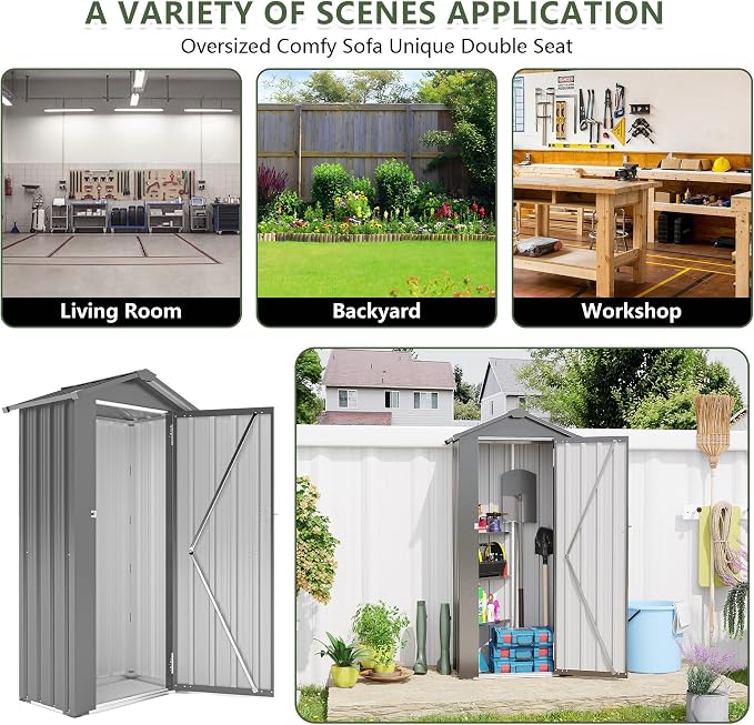 2.5x1.4 FT Outdoor Storage Shed, Small Metal Garden Shed - Image 6