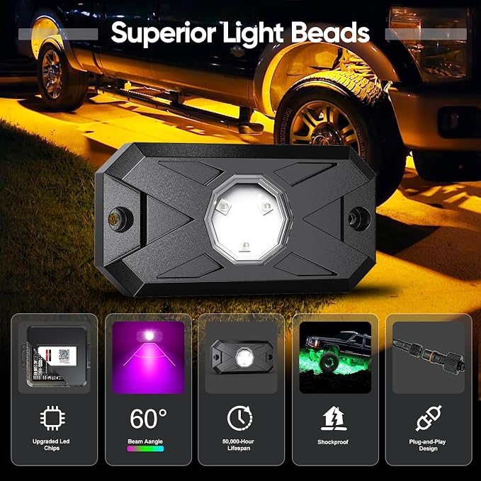 YiLaie RGB LED Rock Lights Kit 8Pods - Image 3