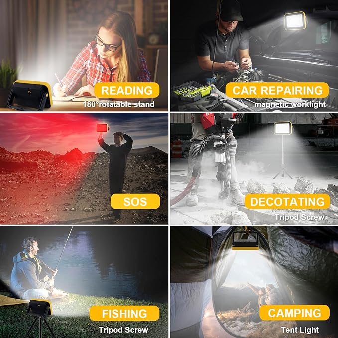 Rechargeable Work Light with Tripod Hole, 40W Portable Flood Light Battery - Image 2