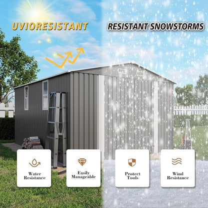 10x12x6.7FT Outdoor Storage Shed, Galvanized Steel Garden Shed - Image 4