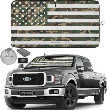 Autoamerics 1-Piece Windshield Sun Shade ERDL Camo American Flag USA Design by AutoamericsUS