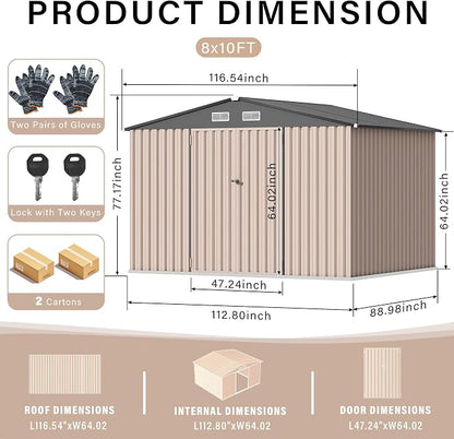 8x10 FT Metal Storage Sheds Outdoor, Metal ToolShed - Image 2