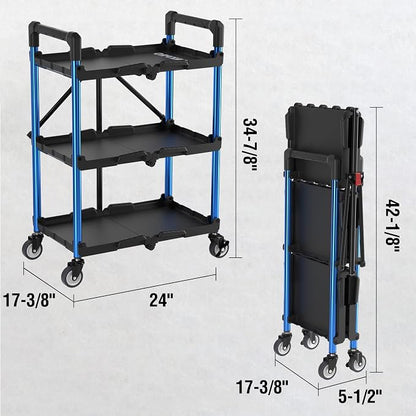 WORKPRO 3-Tier Collapsible Service Cart, 210 LBS Foldable Utility Service Cart - Image 3