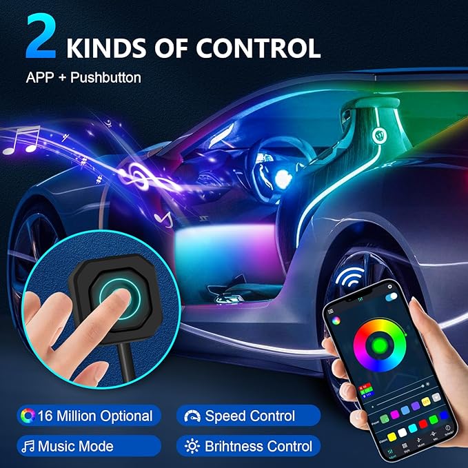 WEBUPAR Acrylic Interior Car Lights, Car Accessories 14 in 1 Car LED Strip - Image 3