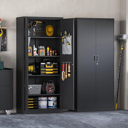 Washemba 71" Metal Garage Storage Cabinet, 2 Locked Doors and 5 Adjustable - Image 2