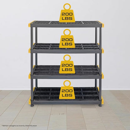 BLACK & YELLOW, 4-Tier Heavy Duty Plastic Storage Shelving Unit, 200lbs/shelf - Image 4