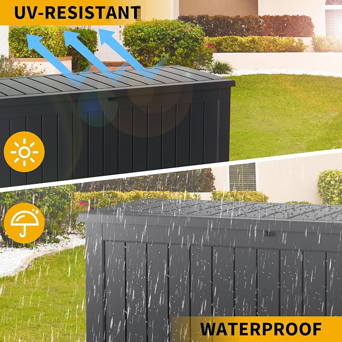 150 Gallon Outdoor Storage Box Patio Deck Box Waterproof, Resin Lockable - Image 3