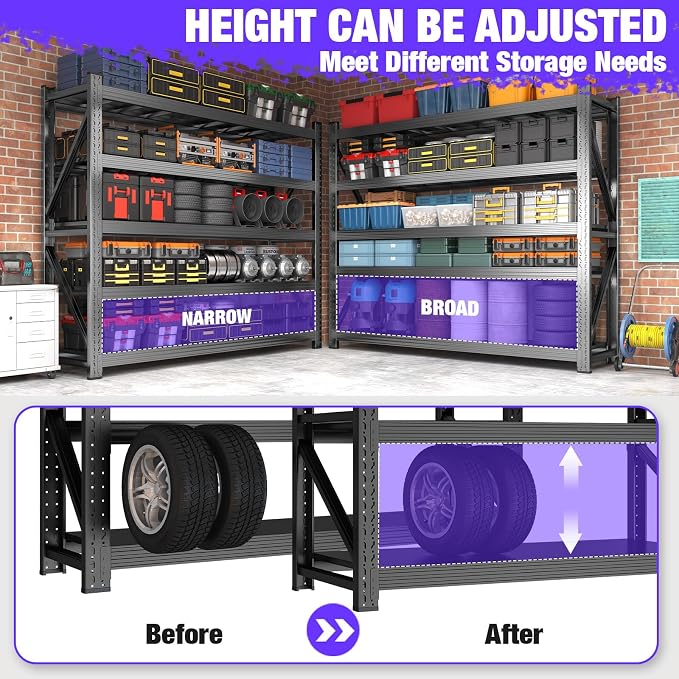 Metal Garage Shelving Heavy Duty, 5-Tier Adjustable Wire Storage Garage Shelves - Image 4