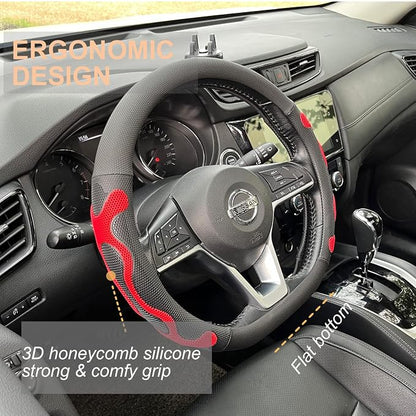 PINCTROT D Shaped Comfy Grip Steering Wheel Cover, Anti-Slip Design, Flat - Image 2