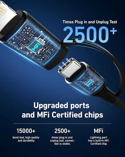 Coiled USB C to USB C and Lightning Cable 2 in 1, 3FT 2Pack Braided Cord Fast - Image 4