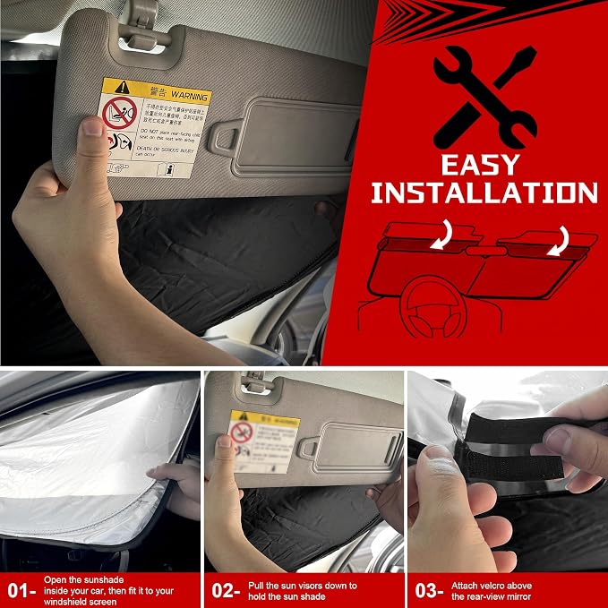 Windshield Sun Shade for 2015-2020 Ford F150 Foldable Sun Sunshade for Car - Image 6