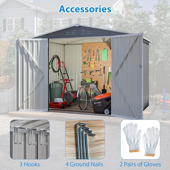 8 x 6 FT Outdoor Storage Metal Shed, Bike Garden Tool Shed - Image 2