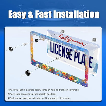 Abstract Floral License Plate Frame Watercolor Flowers License Plate Stainless - Image 3