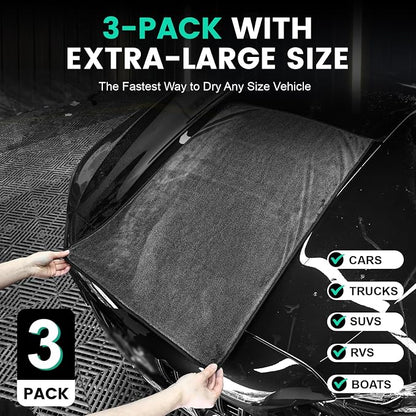 3-Pack Microfiber Towels for Cars, Extra Large Super Absorbent Car Drying Towel - Image 3