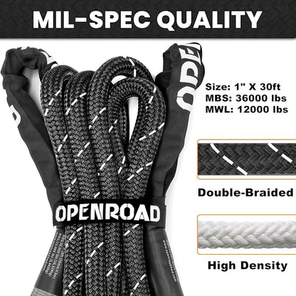 OPENROAD Kinetic Recovery Tow Rope, 36000 Lbs Extreme Duty 35% Elasticity - Image 2