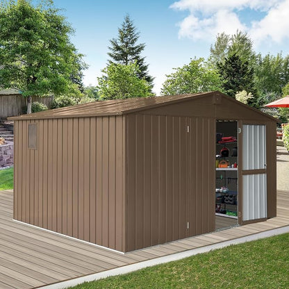 IKERY Large Galvanized Steel Storage Shed 11' x 9' - Image 2