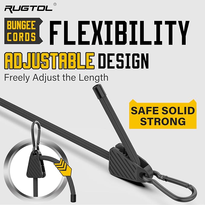 Bungee Cords with Hooks, 48 Inch Adjustable Elastic Bungee Cords with Carabiner - Image 3