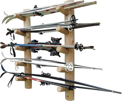 10-Place Wall-Mounted Ski Log Racks by LogKayakRack