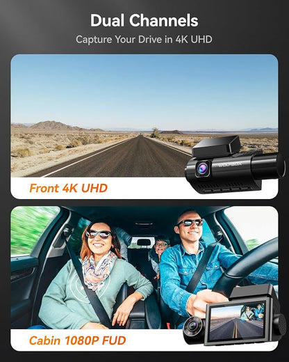 WOLFBOX i07 3 Channel Dash Cam Built-in WiFi GPS, 4K Dash Camera Front and - Image 3