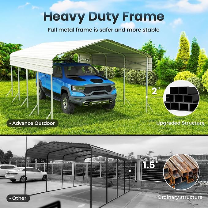 12x20ft Heavy Duty Metal Carport – Outdoor Galvanized Garage, Sturdy Structure - Image 2