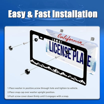 Moon Phase License Plate Frame Mountains Forest License Plate Stainless Steel - Image 3