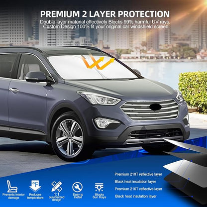 Windshield Sun Shade for H-yund-ai Santa Fe 2013-2018 Foldable Sunshade Custom - Image 3