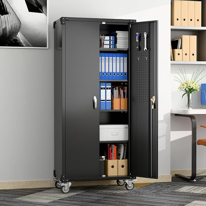 Garage Storage Cabinet with Wheels & Pegboard, Assembly Required - Image 8