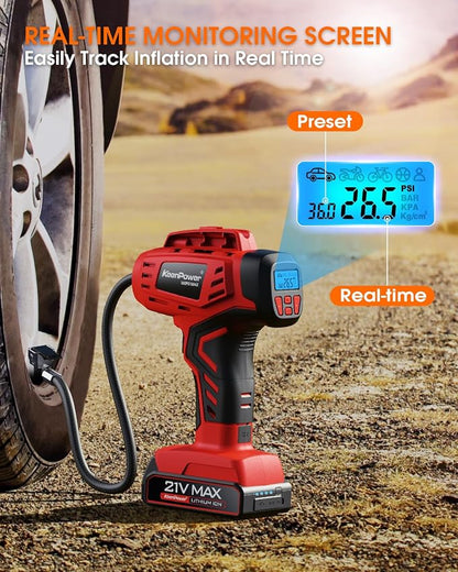 Digital Cordless Tire Inflator Portable Air Compressor Automatic 160PSI w/Gauge - Image 3