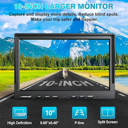 Fookoo HD 1080P 10" Wireless Backup Camera System, 10-inch Quad Split Screen - Image 2