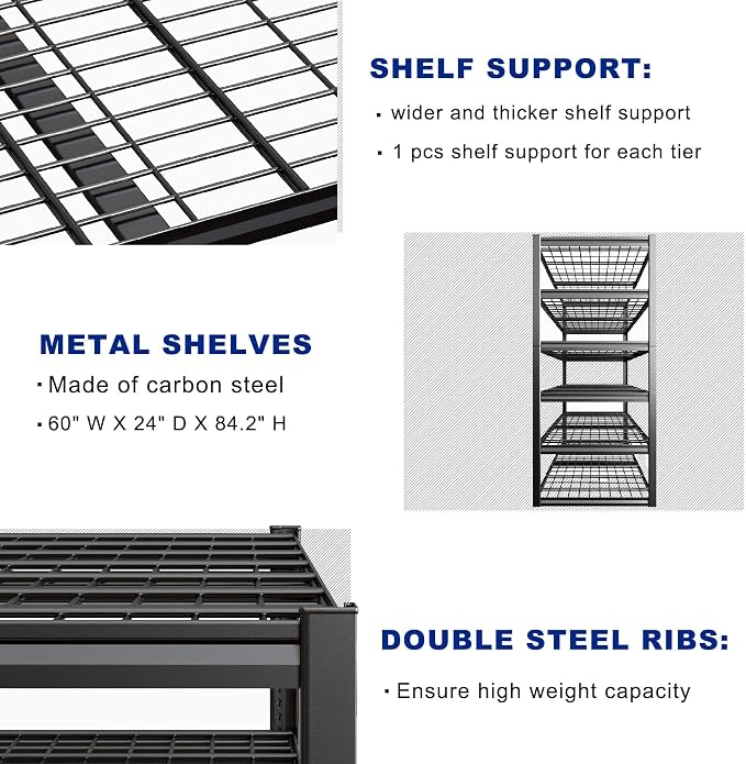 65" W Garage Shelving Heavy Duty, 6 Tier Garage Shelves, Adjustable Storage - Image 6