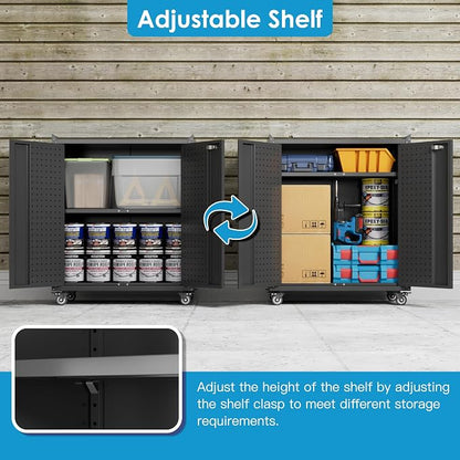 Metal Storage Cabinet with Wheels, Rolling Storage Cabinet with 2 Doors and - Image 3
