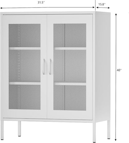 Metal Storage Cabinet with Mesh Doors, Steel Display Cabinet with Adjustable - Image 3