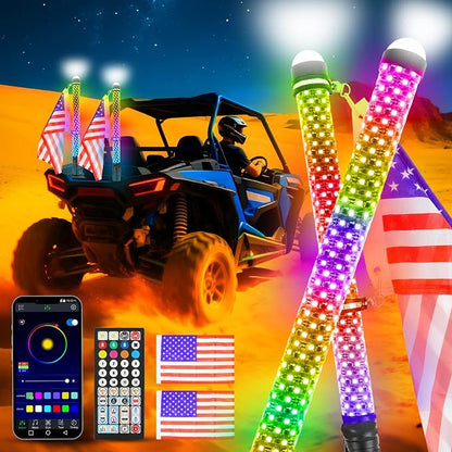 2Pack 3FT Fat Whip Lights, RGB Led Whip Lights by DREAMIZER