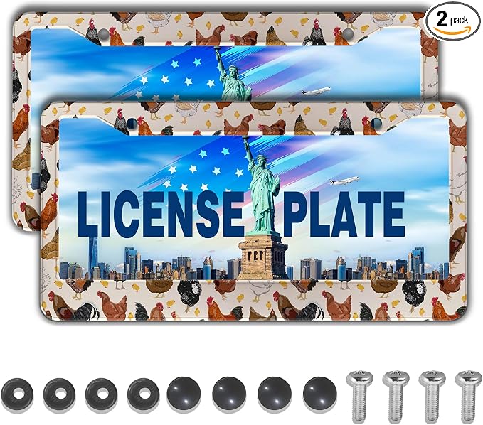 License Plate Covers for Women Multicolor License Plate Frames for Men Chicken by Unknown