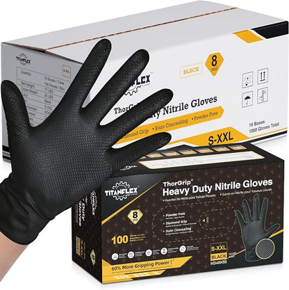 TitanFlex Thor Grip Heavy Duty Black Industrial Nitrile Gloves by TitanFlexDisposableGloves