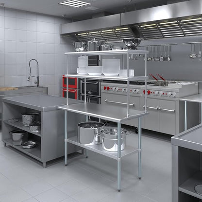 Amgood Stainless Steel Work Table Double Tier Overshelf | Metal Kitchen Prep - Image 4