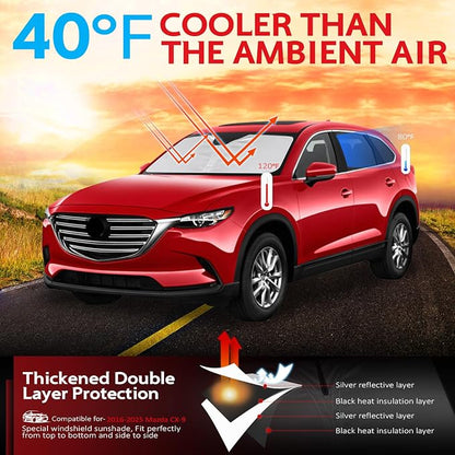 KAYZT Windshield Sun Shade for 2016-2025 Mazda CX9 CX-9 Foldable Sunshade Front - Image 2