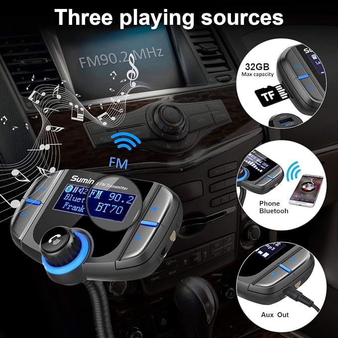 Bluetooth FM Transmitter, Sumind Wireless Radio Adapter Hands-Free Car Kit - Image 5