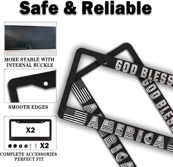 License Plate Frames Black and White License Plate Frame God Bless America - Image 4