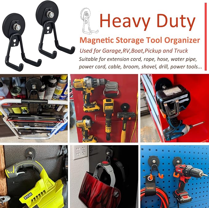 ULIBERMAGNET Heavy Duty Magnetic Garage Hooks, 4 Pack Strong Large Magnet Hook - Image 2