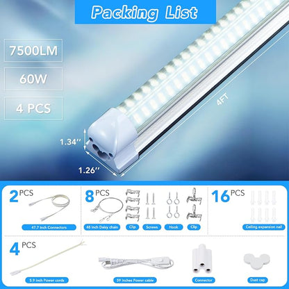 T8 LED Shop Lights 4FT, 4 Pack 60W 9600LM 6000K Daylight White, Linkable - Image 5
