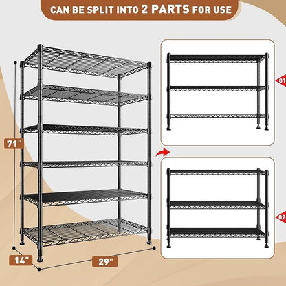 REIBII 71" H Storage Shelves 6 Tier Wire Shelving Unit 1200LBS Metal Shelves - Image 3